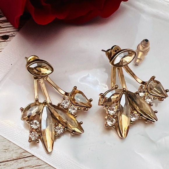 Crystal and gold statement earrings NWOT - Picture 3 of 5